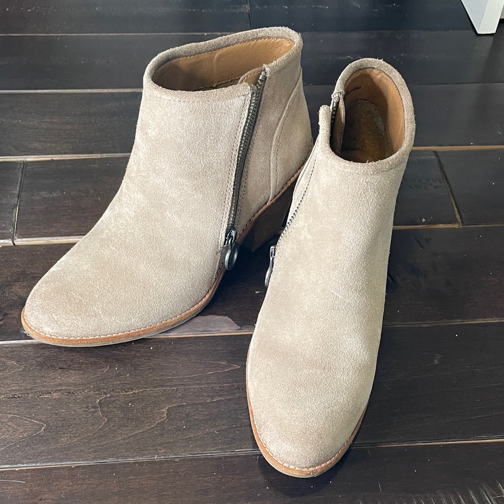 Sofft Taupe Suede Side-Zip Ankle Booties